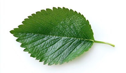 Obraz premium Detailed Closeup of a Single Green Leaf on White Background