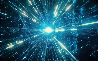 Fototapeta premium Futuristic blue light burst effect