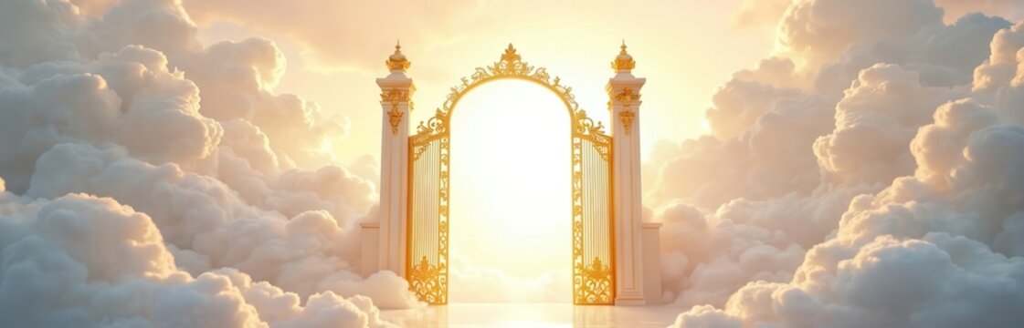 かなりお得‼️PEARLY  GATES Pearly Gates Heaven Backdrop, Majestic Angelic Gate With Clouds