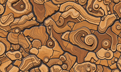 A seamless fossilized wood texture  creating swirling crystal-like patterns in rich earthy tones