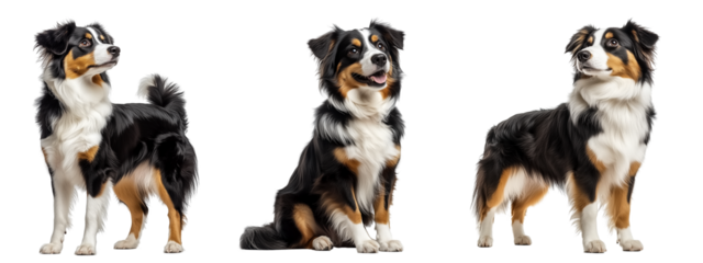 A collection of smart and friendly Australian Shepherd dog