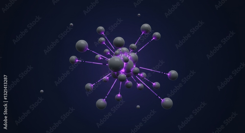Poster abstract 3d rendering of a molecular structure with glowing connections against a dark background