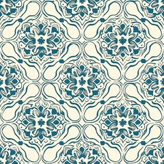 Fototapeta premium Elegant Teal Floral Tile Pattern: A Seamless Design for Backgrounds, Textiles and Creative Projects, evoking tranquility and timeless elegance.