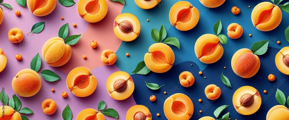 Poster apricot pattern on colorful plain background digital abstract art work illustration design