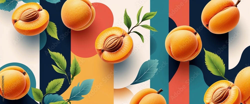 Poster apricot pattern on colorful plain background digital abstract art work illustration design