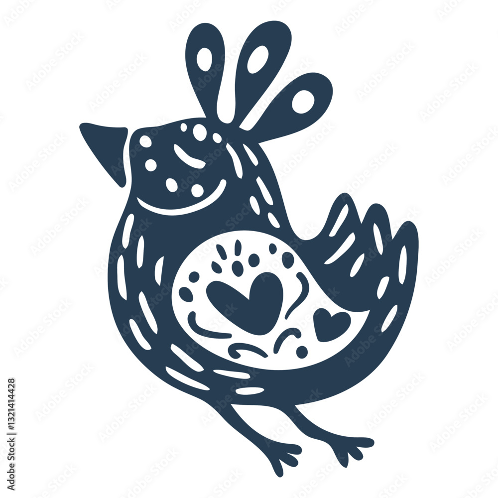 Aufkleber whimsical folk bird: a delightful folk art illustration of a charming bird with a unique design and 