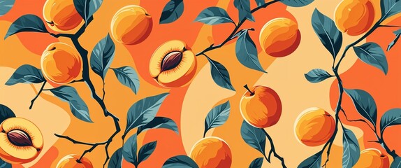 apricot pattern on orange plain background digital abstract art work illustration design