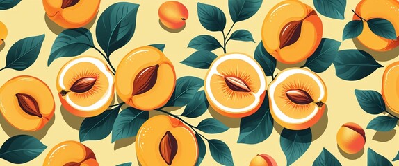 apricot pattern on yellow plain background digital abstract art work illustration design