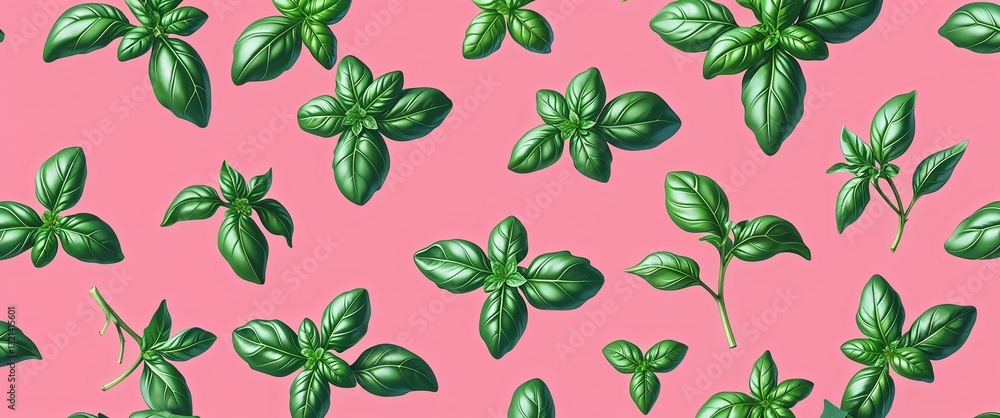 Poster basil pattern on pink plain background digital abstract art work illustration design