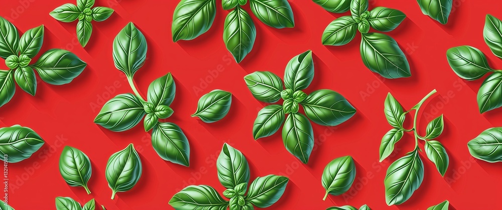 Poster basil pattern on red plain background digital abstract art work illustration design