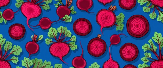 Fototapeta premium beetroot pattern on blue plain background digital abstract art work illustration design