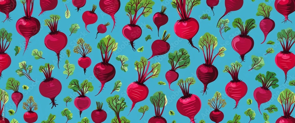 Poster beetroot pattern on cyan plain background digital abstract art work illustration design