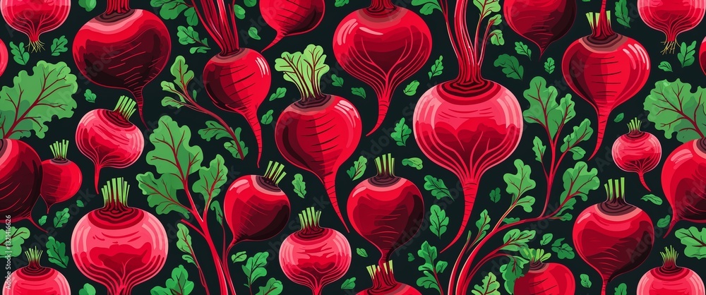 Poster beetroot pattern on red plain background digital abstract art work illustration design