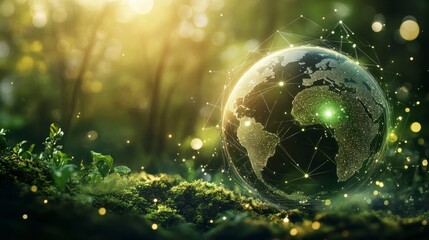 Glowing Earth Globe in Sunlit Forest