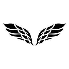 Fototapeta premium Wing Symbol Silhouette: The image features a sleek, black silhouette of two symmetrical wings, offering a minimalist and elegant aesthetic.