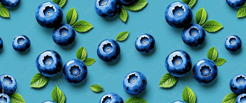 Poster blueberry pattern on cyan plain background digital abstract art work illustration design