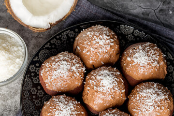 Delicious homemade chocolate coconut cookies, close-up