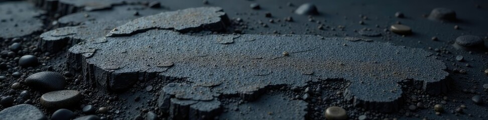 Greyish graphite smudge on a coal black rough ground, rough, graphite