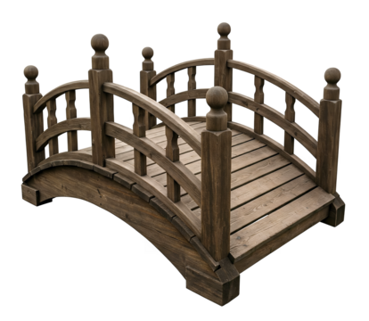  Wooden Garden Arch Bridge with Railings and Decorative Finials