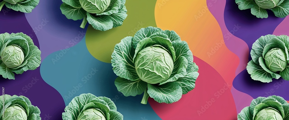 Poster cabbage pattern on colorful plain background digital abstract art work illustration design