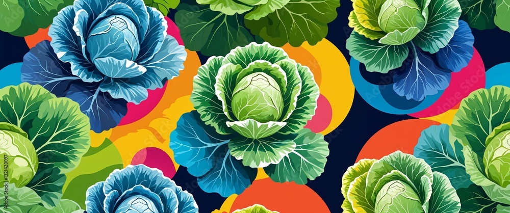 Poster cabbage pattern on colorful plain background digital abstract art work illustration design