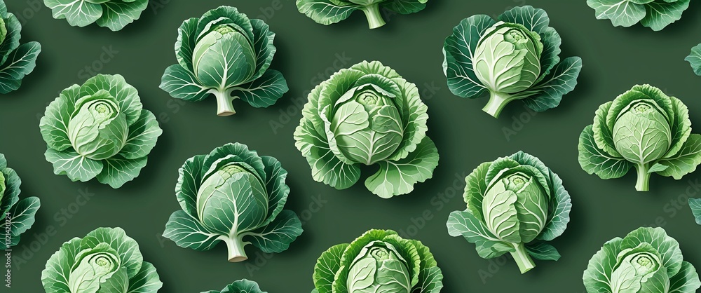 Poster cabbage pattern on green plain background digital abstract art work illustration design