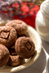 Coffee cookies with chocolate. Delicious homemade dessert