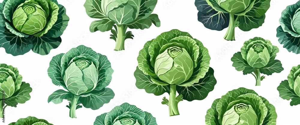 Poster cabbage pattern on white plain background digital abstract art work illustration design