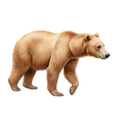 Brown bear walking, large furry body, sharp claws, wilderness setting, symbolizes strength and endurance, great for nature themes. Isolated on white background or PNG