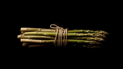 Fototapeta premium Fresh Asparagus Bundle Tied with Twine on Black Background