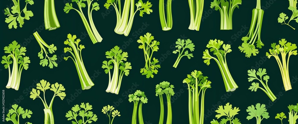 Poster celery pattern on green plain background digital abstract art work illustration design