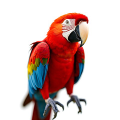 Fototapeta premium Colorful macaw parrot with vibrant feathers isolated on white background