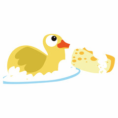 Fototapeta premium Cheerful Duck and Soap: This captivating image showcases a charming yellow duck amidst a bubbly, sudsy haven. The duck's innocent eyes and playful posture radiate joy and lightheartedness.