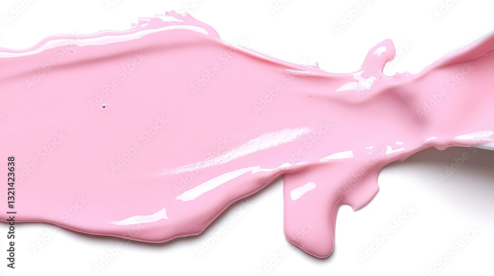 Poster pink liquid flowing across a white background. the texture is smooth and creamy, creating a dynamic 