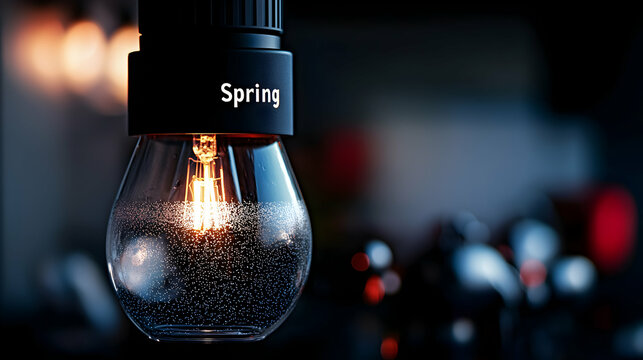 A decorative lightbulb with the word spring inscribed upon it - Powered by Adobe
