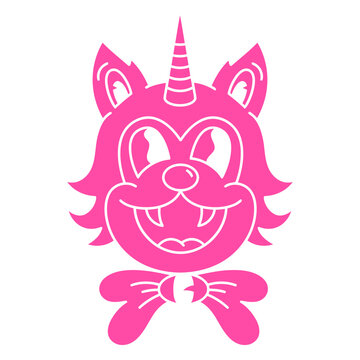 Whimsical Unicat: A charming unicat illustration, seamlessly blending feline features with a unicorn's horn, radiating childlike fantasy on a transparent background.