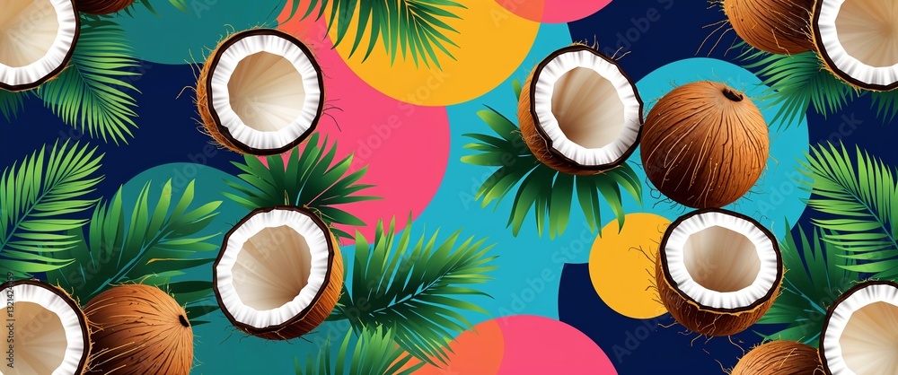 Poster coconut pattern on colorful plain background digital abstract art work illustration design