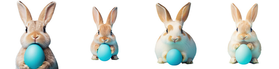 Fototapeta premium Adorable bunnies sitting and posing with vibrant Easter eggs on a soft pastel colored background Conceptual image depicting the spring holiday and the endearing nature of these small furry mammals