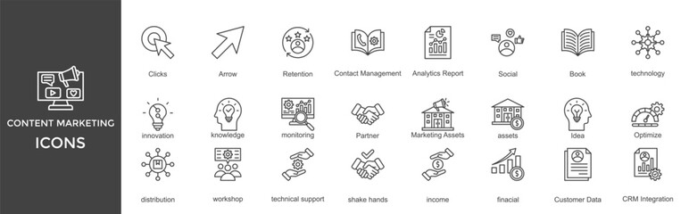 content marketing icon set. with icon Partner, Marketing Assets, assets, Idea, Optimize