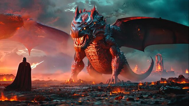 Epic Red Dragon Fantasy Landscape Digital Painting
