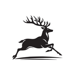 Elegant Black and White Silhouette of a Majestic Deer run