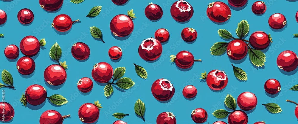 Poster cranberry pattern on cyan plain background digital abstract art work illustration design
