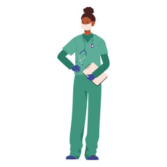 Obraz premium Healthcare Professional: A focused depiction of a healthcare worker, embodying dedication and expertise, standing confidently in a clinical setting while upholding a caring demeanor.