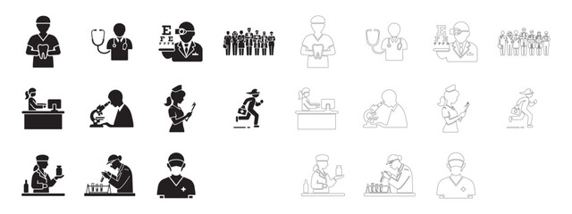 Medical Professionals and Healthcare Workers Icons set. World Health Day.