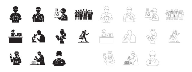 Medical Professionals and Healthcare Workers Icons set. World Health Day.