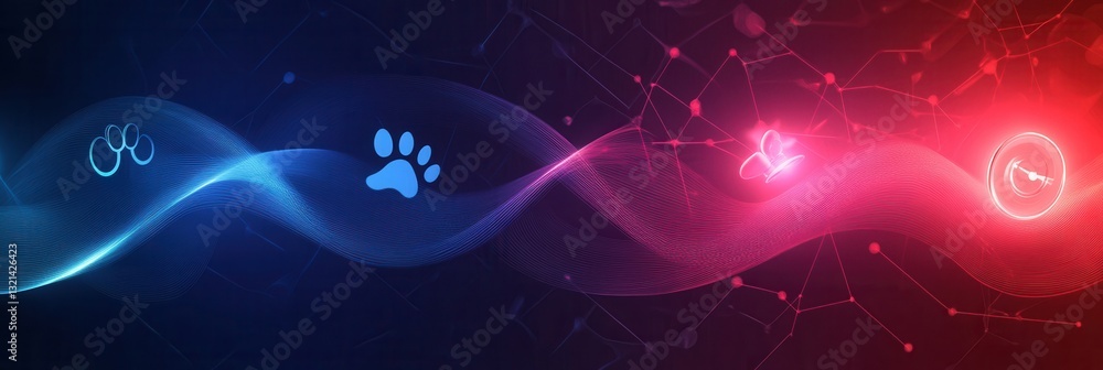 Poster dynamic veterinary emergency background with abstract energy waves and medical symbols in vibrant bl