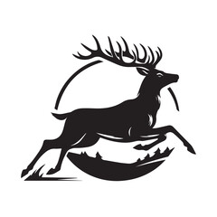 Elegant Black and White Silhouette of a Majestic Deer run