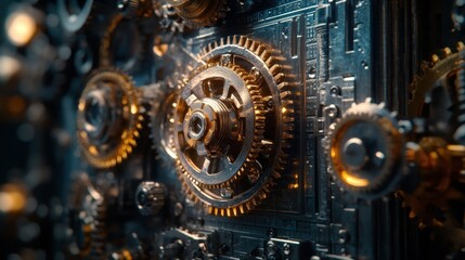 Intricate Clockwork Mechanism: A Detailed Look at Golden Gears and Metallic Components