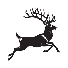 Elegant Black and White Silhouette of a Majestic Deer run
