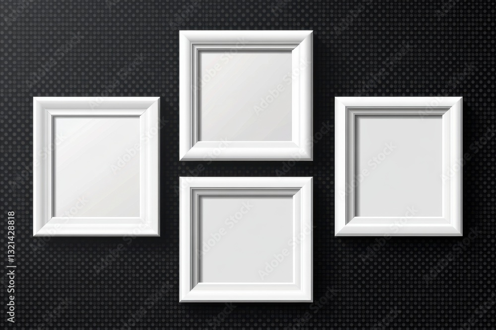 Aufkleber Empty white frames arranged in a geometric pattern on a dark textured background create a minimalist decor element